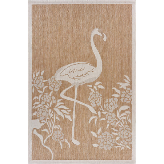 Ox Bay Beige Tropical Flamingo Indoor/Outdoor Area Rug - Silo view