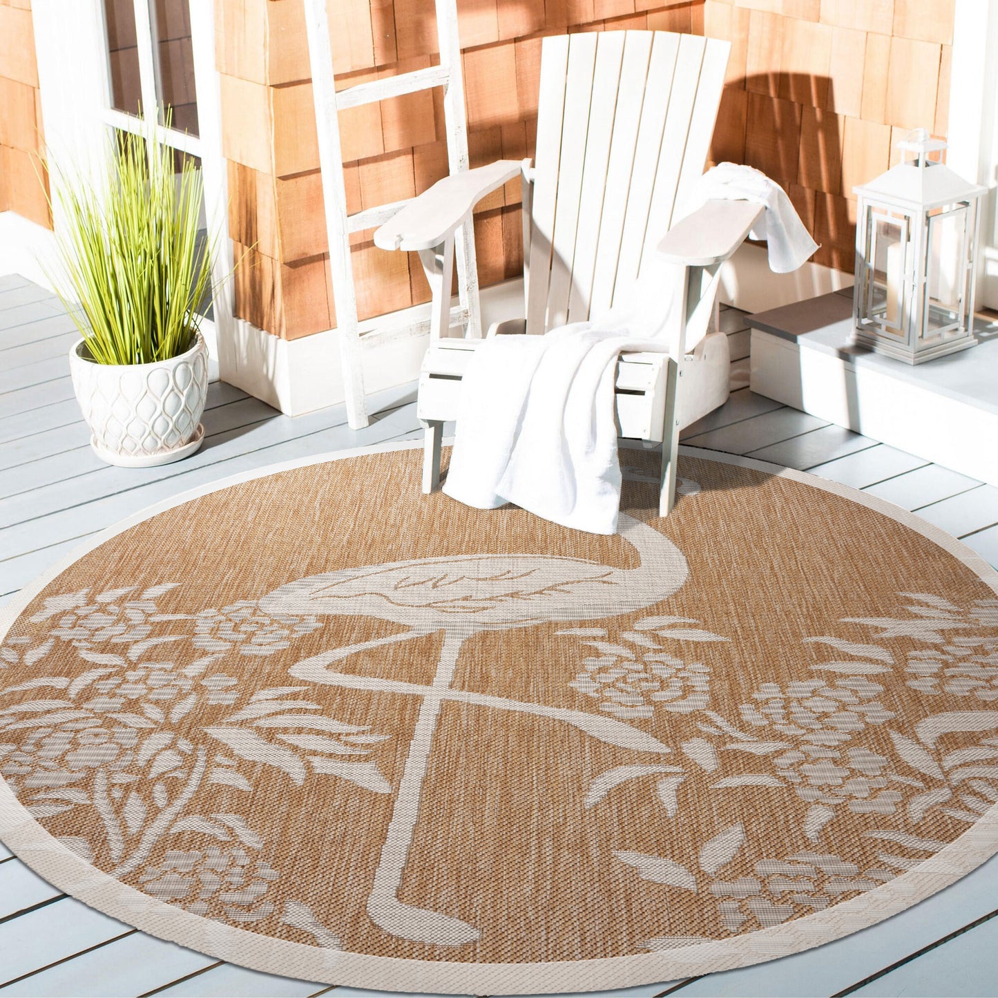 Catalina-81501 Tropical Power-Loomed Beige Polypropylene Indoor/Outdoor Area Rug - LR Home