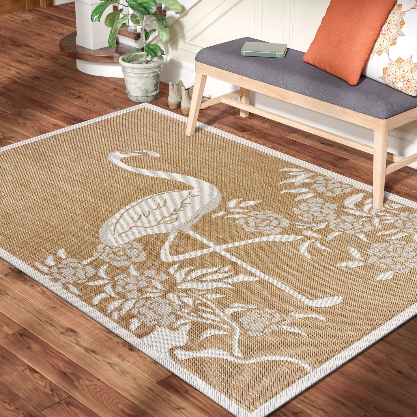 Catalina-81501 Tropical Power-Loomed Beige Polypropylene Indoor/Outdoor Area Rug - LR Home