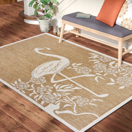 Catalina-81501 Tropical Power-Loomed Beige Polypropylene Indoor/Outdoor Area Rug - LR Home