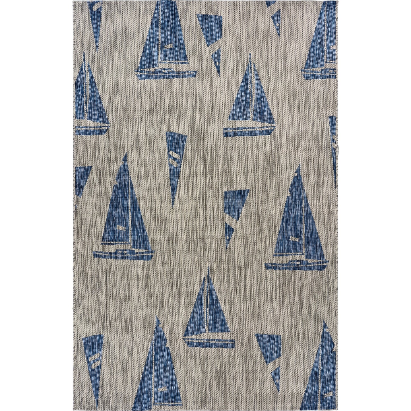 CATAL-81502 Nautical/Coastal Machine Made Gray/Navy Polypropylene Indoor/Outdoor Area Rugs - LR Home