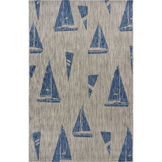 Ox Bay Navy/Gray Nautical Sailboats Indoor/Outdoor Area Rug - Silo view