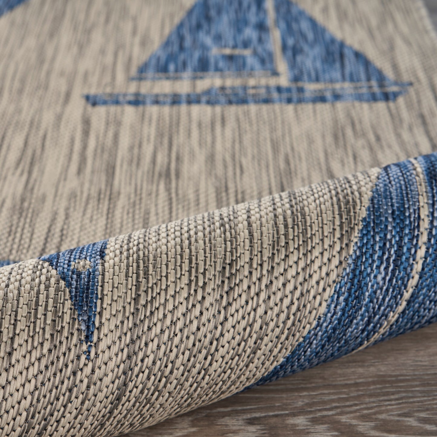 Catalina-81502 Nautical Power-Loomed Gray/Navy Polypropylene Indoor/Outdoor Area Rug - LR Home