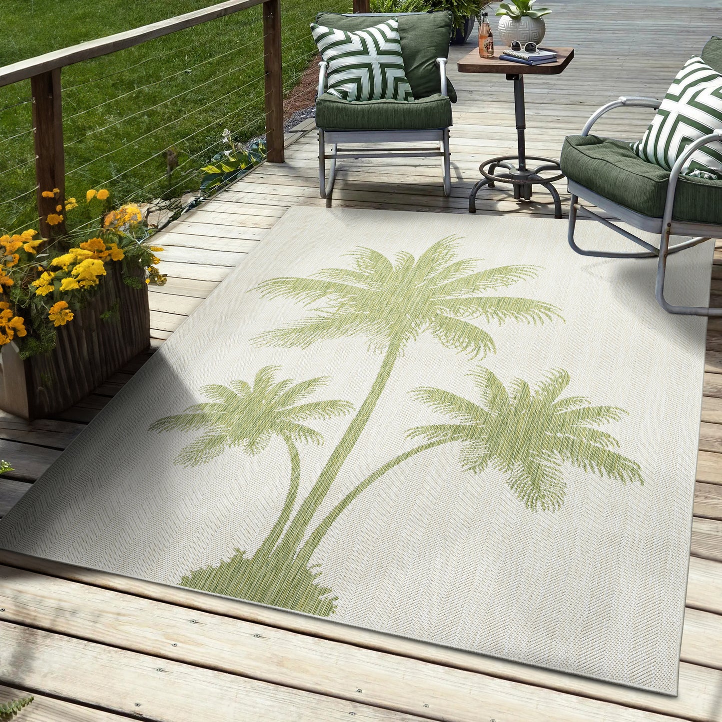 CATAL-81503 Tropical Machine Made Beige/Dark Green Polypropylene Indoor/Outdoor Area Rugs - LR Home