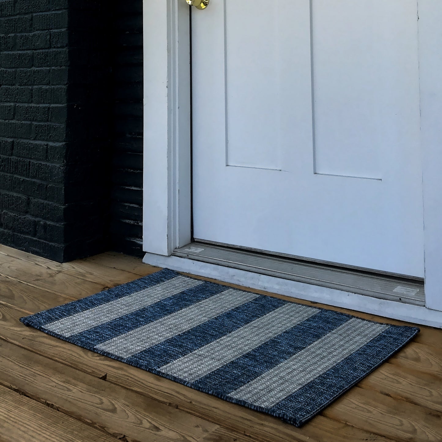 CATAL-81504 Nautical/Coastal Machine Made Navy/Gray Polypropylene Indoor/Outdoor Area Rugs - LR Home