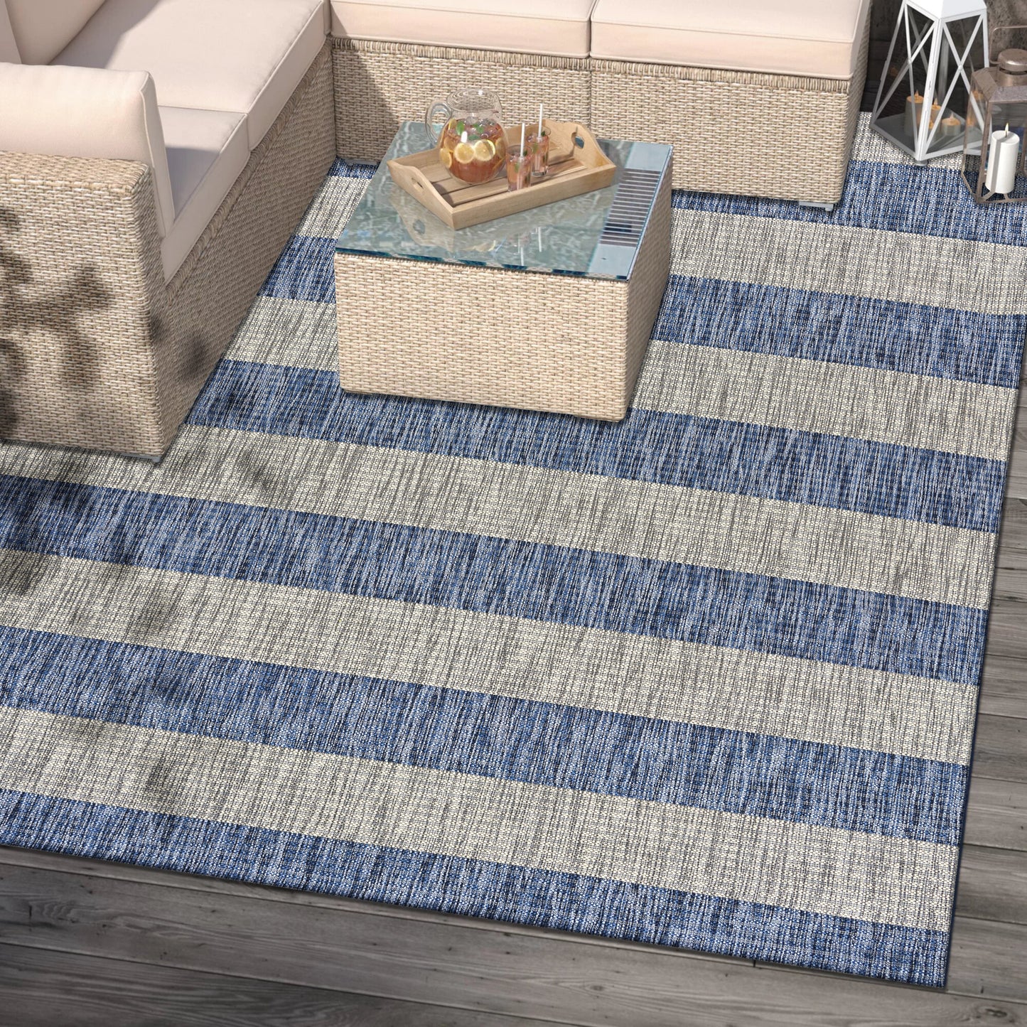 CATAL-81504 Nautical/Coastal Machine Made Navy/Gray Polypropylene Indoor/Outdoor Area Rugs - LR Home