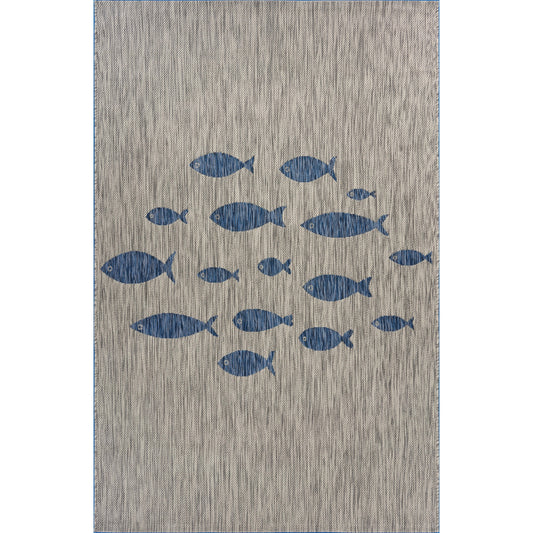 Ox Bay Navy/Gray Coastal School of Fish Indoor/Outdoor Area Rug - Silo view