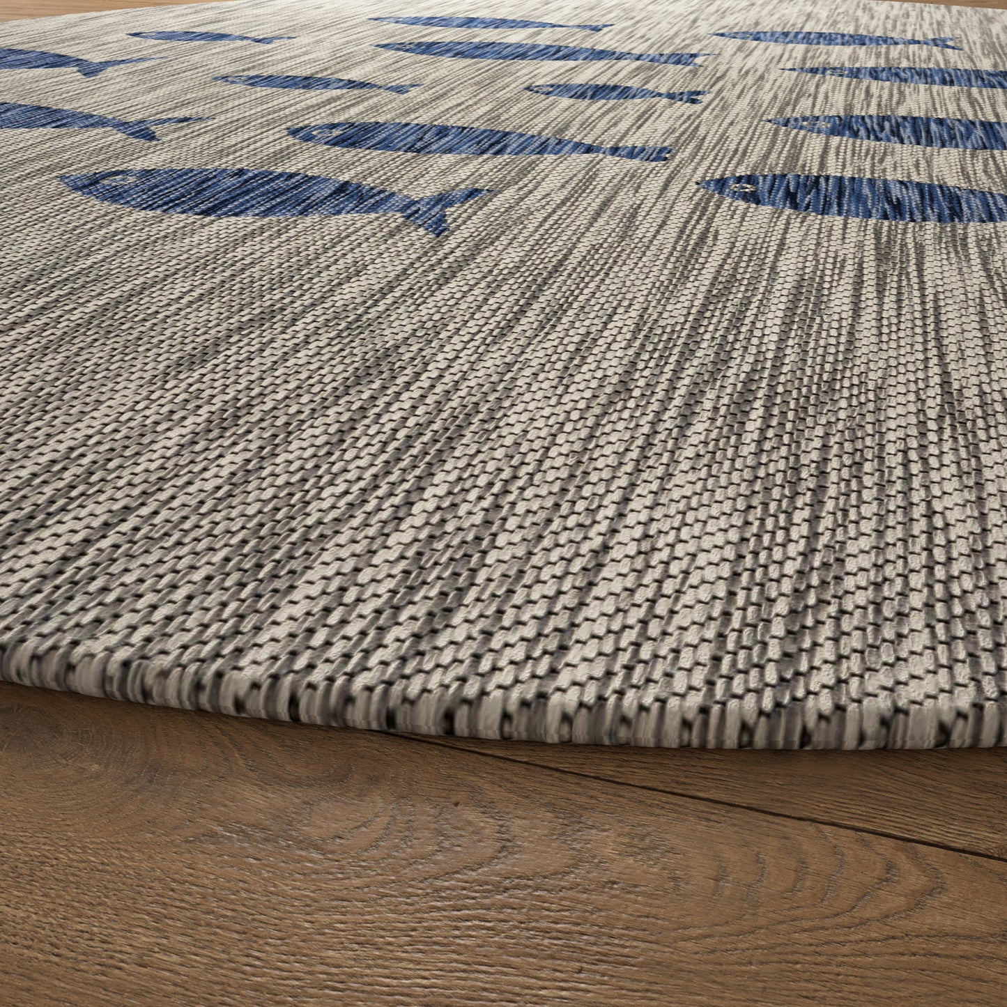 Catalina-81505 Tropical Power-Loomed Gray/Navy Blue Polypropylene Indoor/Outdoor Area Rug - LR Home