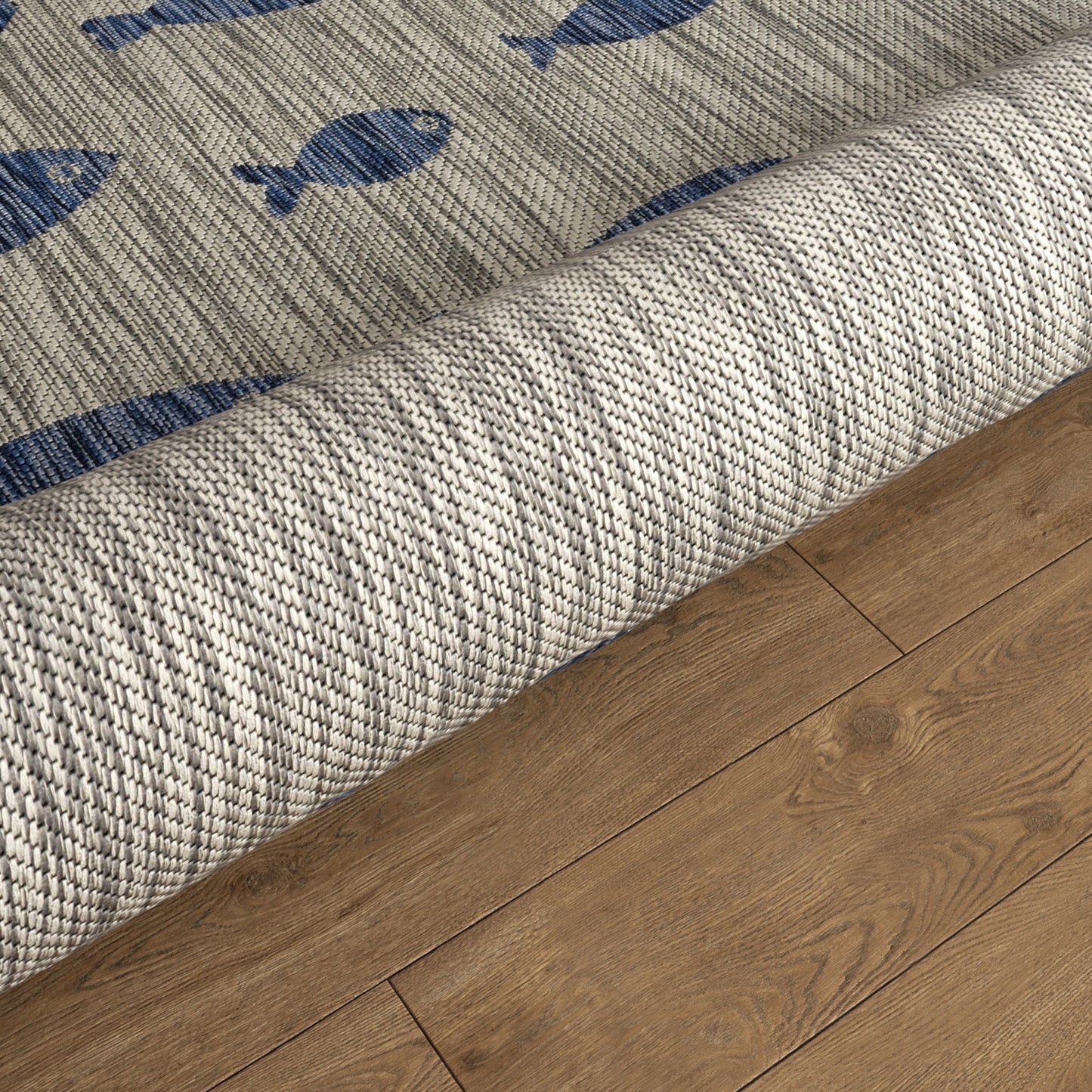 Catalina-81505 Tropical Power-Loomed Gray/Navy Blue Polypropylene Indoor/Outdoor Area Rug - LR Home