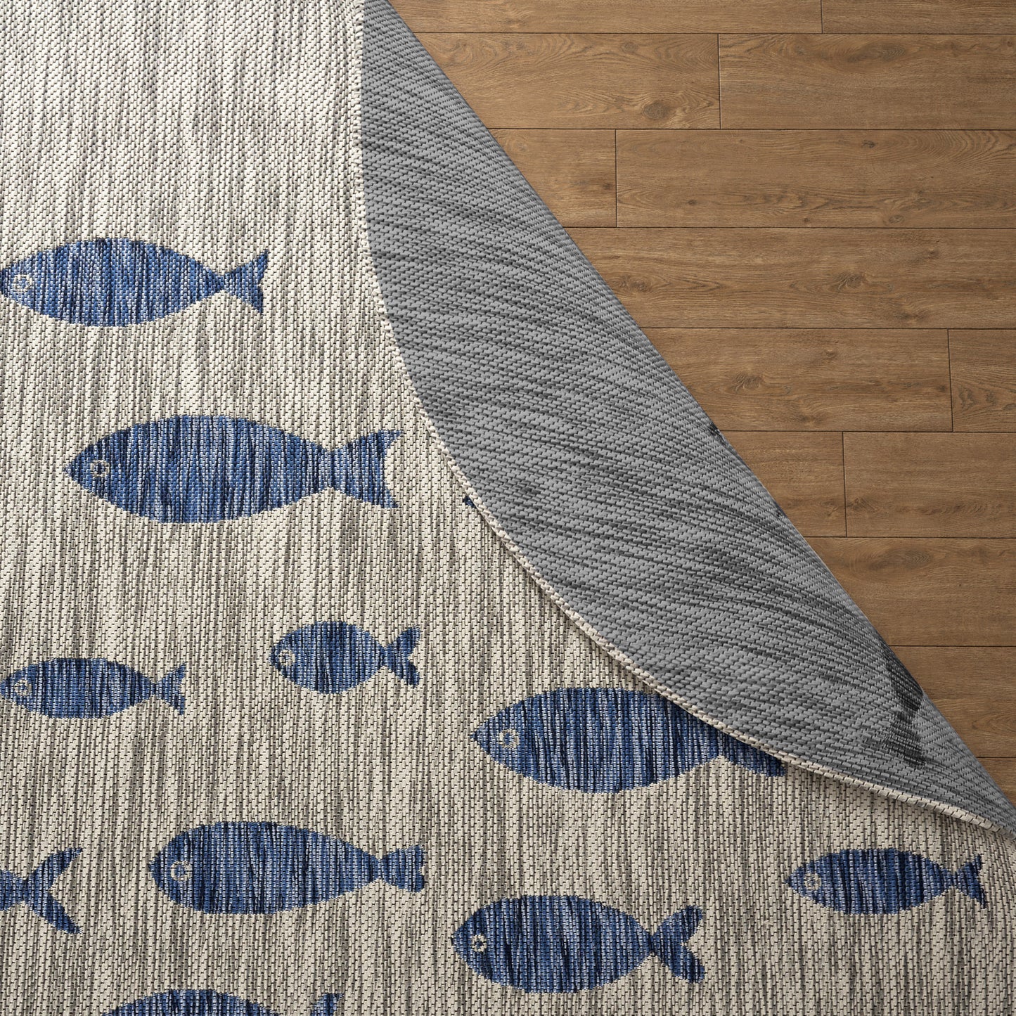 Catalina-81505 Tropical Power-Loomed Gray/Navy Blue Polypropylene Indoor/Outdoor Area Rug - LR Home