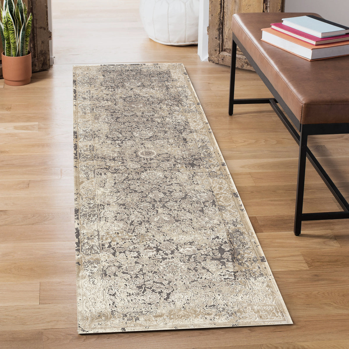 Cheshire Grey Floral/Botanical Classic/Traditional Luxelon Blend Area Rug - lifestyle view