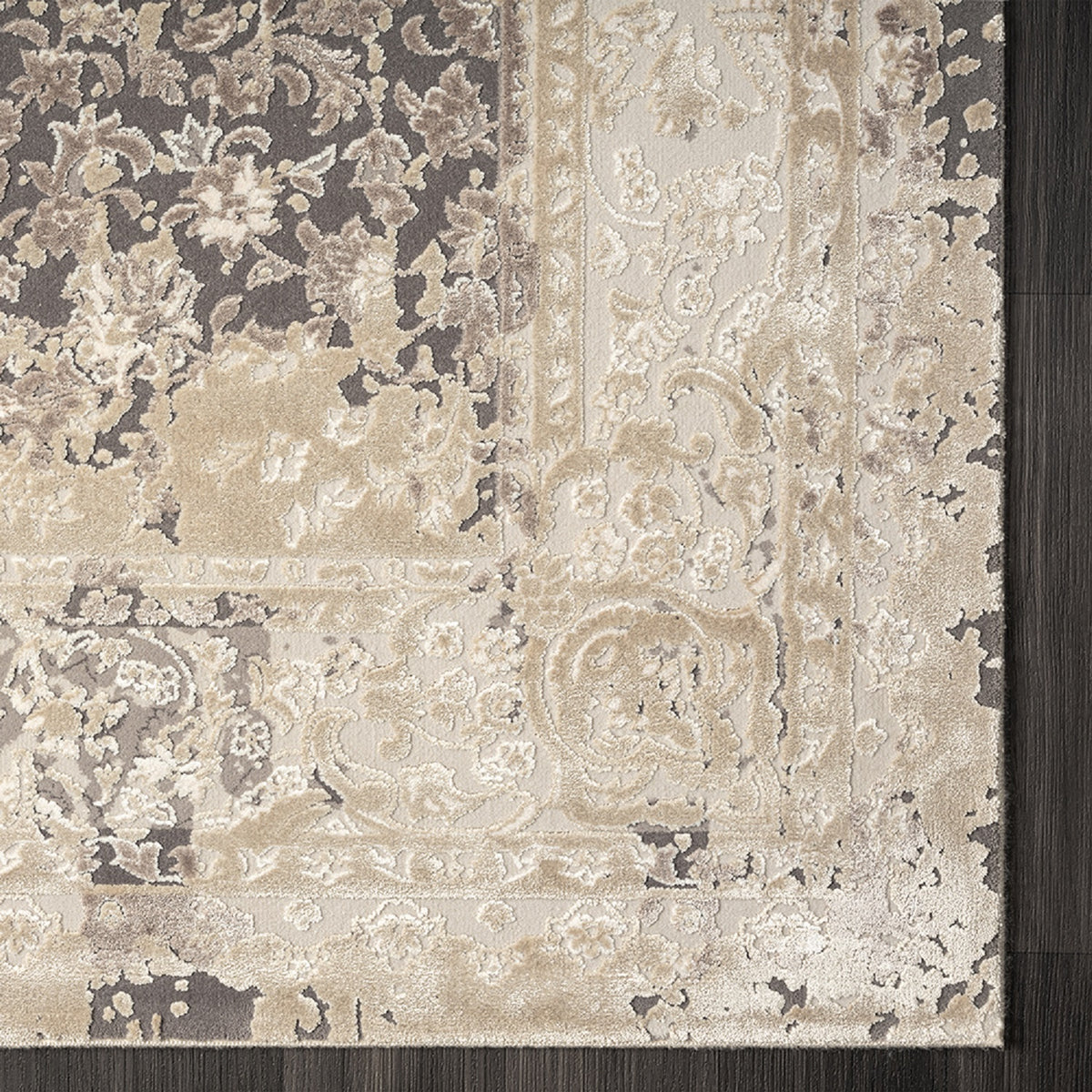 Cheshire Grey Floral/Botanical Classic/Traditional Luxelon Blend Area Rug - corner view