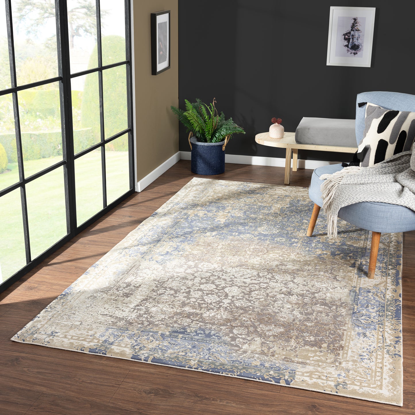 Cheshire-82122 Traditional Power-Loomed Blue Cotton Indoor Area Rug - LR Home