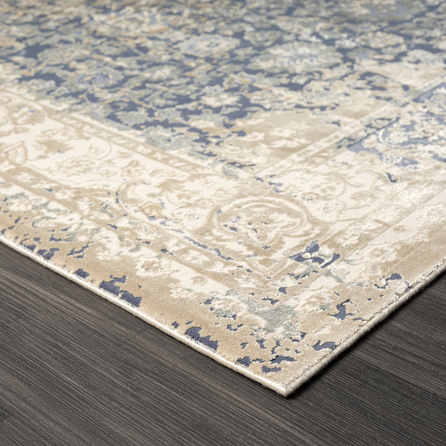 Cheshire-82122 Traditional Power-Loomed Blue Cotton Indoor Area Rug - LR Home