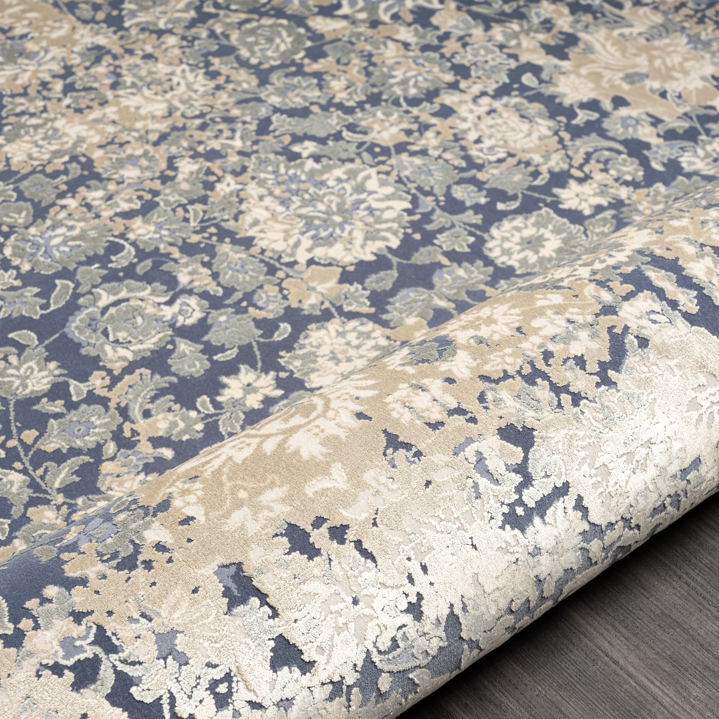 Cheshire-82122 Traditional Power-Loomed Blue Cotton Indoor Area Rug - LR Home
