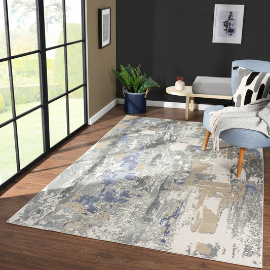 Cheshire-82128 Contemporary Power-Loomed Blue Cotton Indoor Area Rug - LR Home