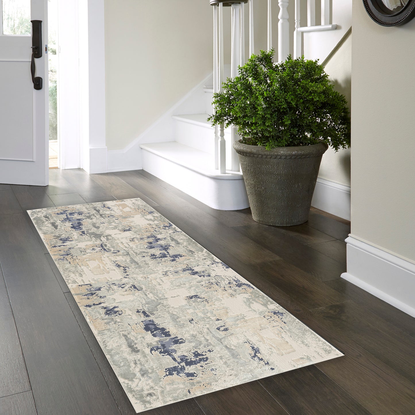 Cheshire-82128 Contemporary Power-Loomed Blue Cotton Indoor Area Rug - LR Home