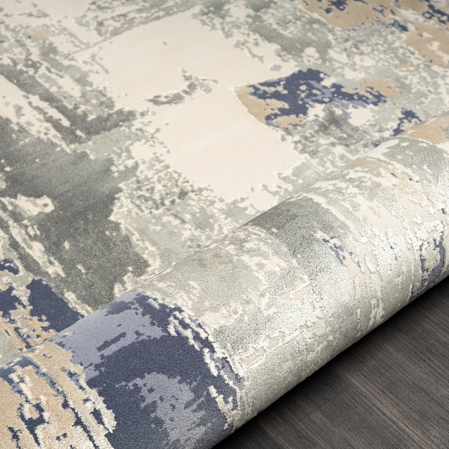 Cheshire-82128 Contemporary Power-Loomed Blue Cotton Indoor Area Rug - LR Home