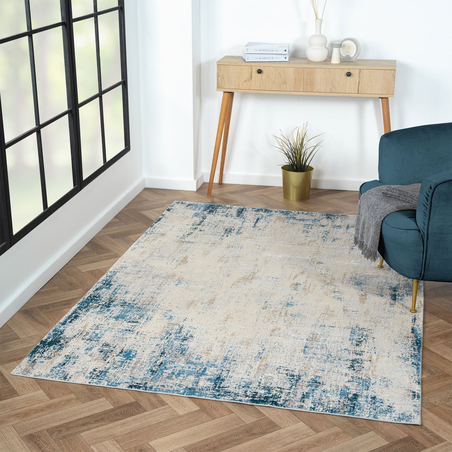 Cheshire-82316 Contemporary Power-Loomed Gray/Blue Cotton Indoor Area Rug - LR Home