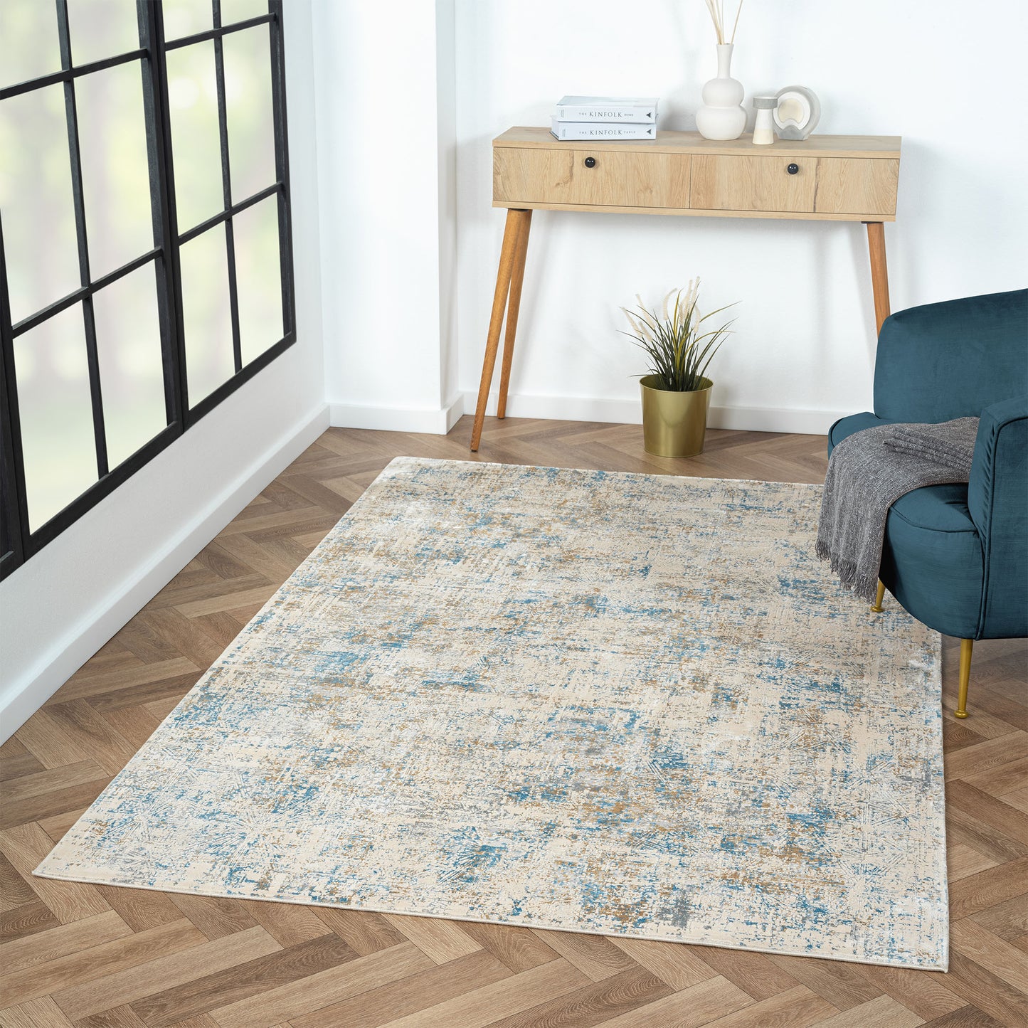 Cheshire-82317 Contemporary Power-Loomed Blue/Gray Cotton Indoor Area Rug - LR Home
