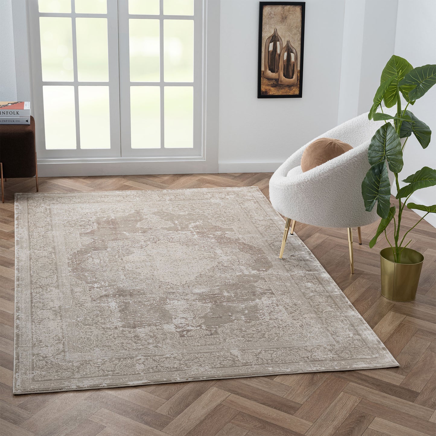 Cheshire-82405 Traditional Power-Loomed Ivory/Beige Cotton Indoor Area Rug - LR Home