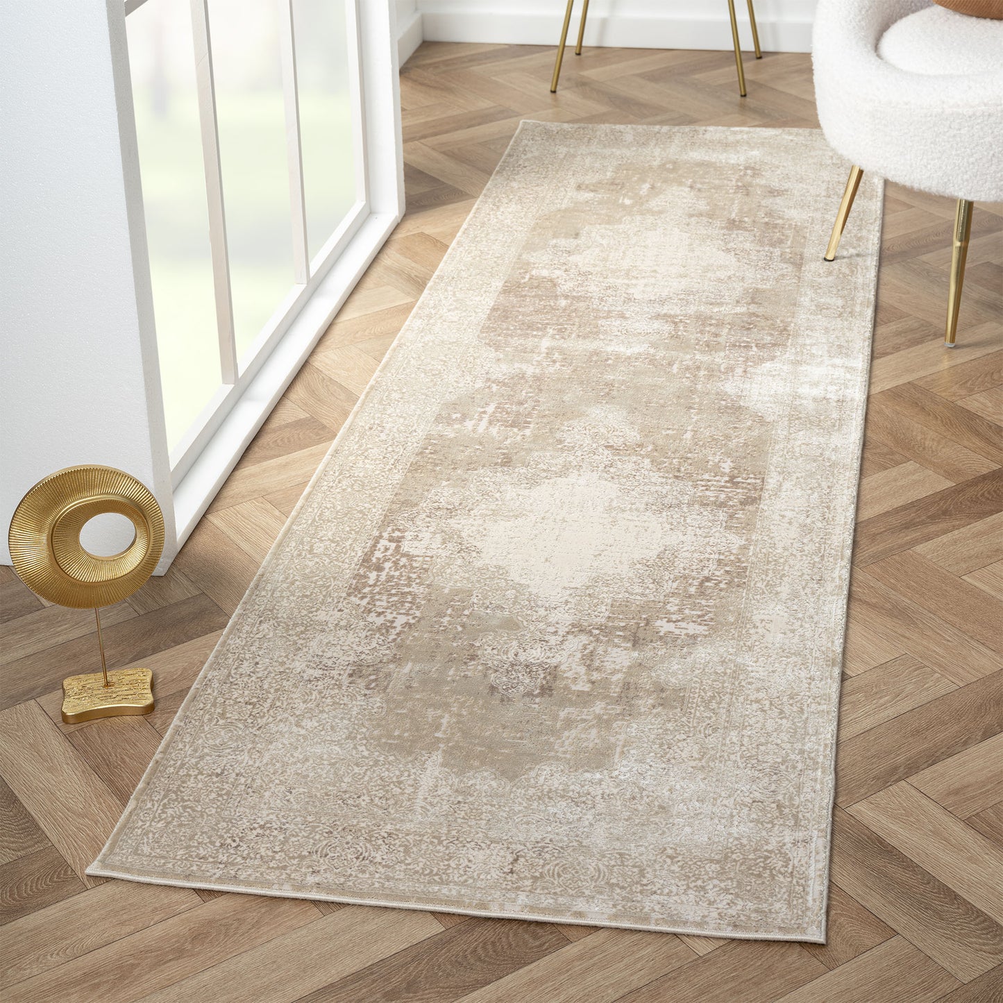 Cheshire-82405 Traditional Power-Loomed Ivory/Beige Cotton Indoor Area Rug - LR Home