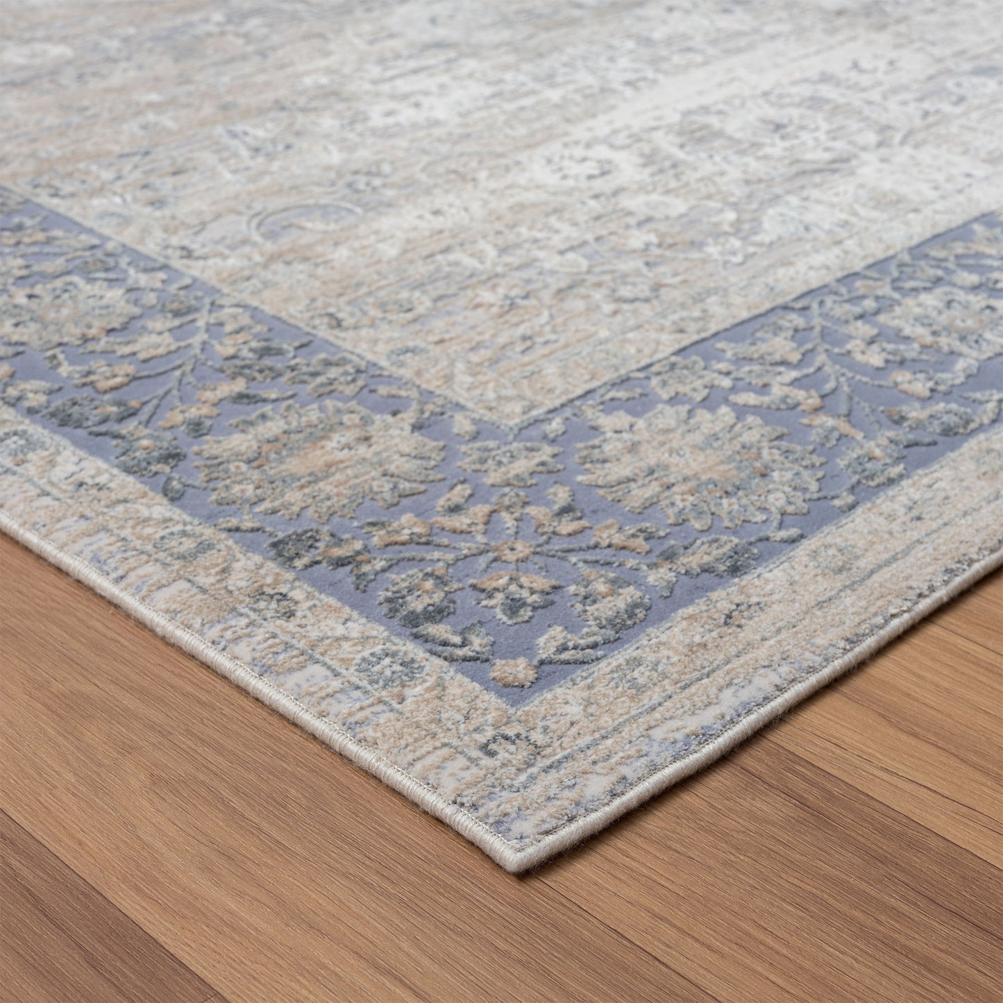 Cheshire-82406 Traditional Power-Loomed Blue/Beige Cotton Indoor Area Rug - LR Home