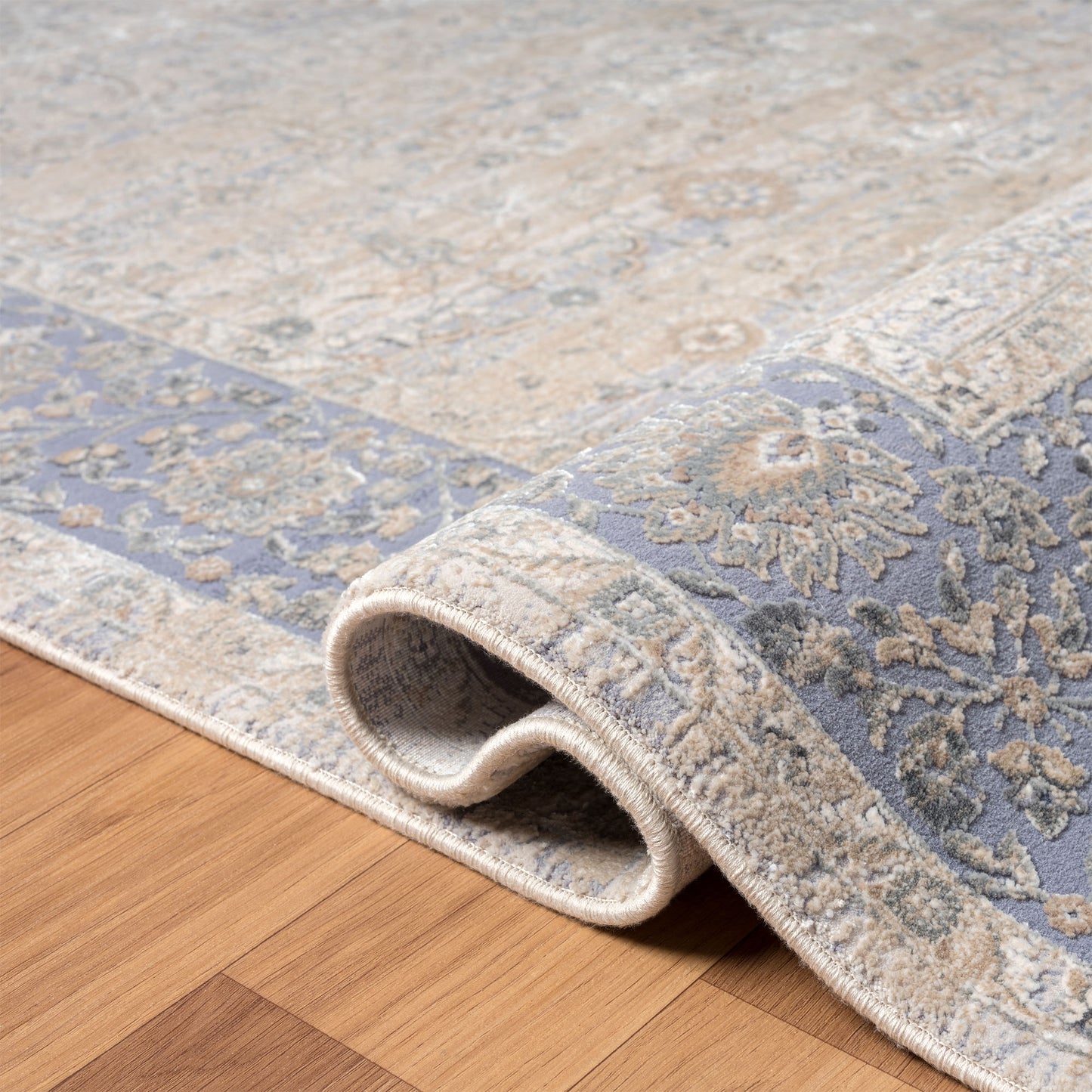Cheshire-82406 Traditional Power-Loomed Blue/Beige Cotton Indoor Area Rug - LR Home