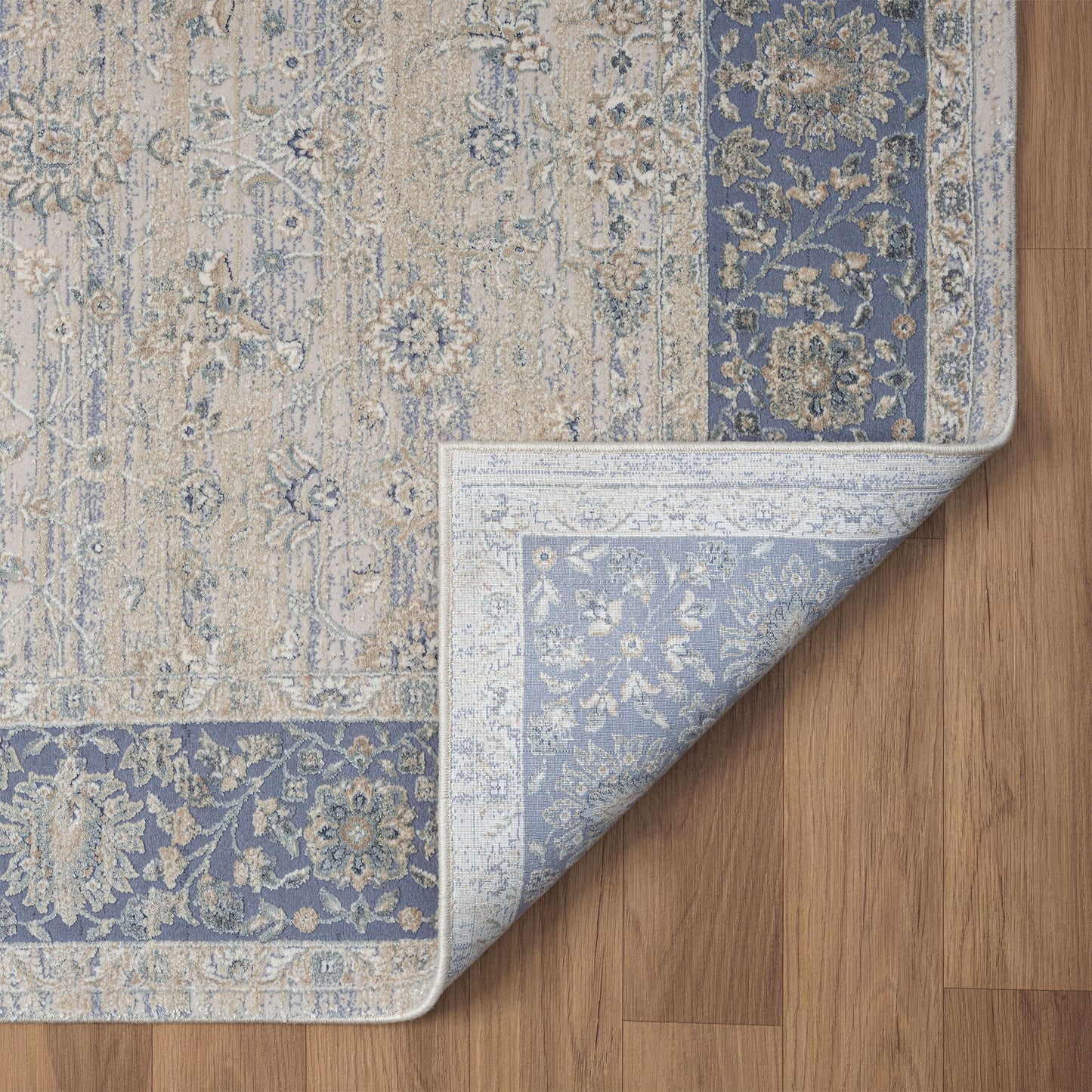 Cheshire-82406 Traditional Power-Loomed Blue/Beige Cotton Indoor Area Rug - LR Home