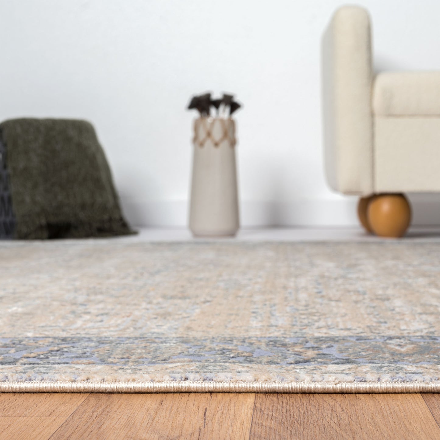 Cheshire-82406 Traditional Power-Loomed Blue/Beige Cotton Indoor Area Rug - LR Home