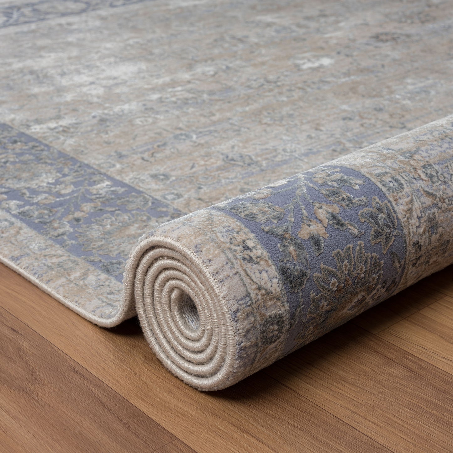 Cheshire-82406 Traditional Power-Loomed Blue/Beige Cotton Indoor Area Rug - LR Home