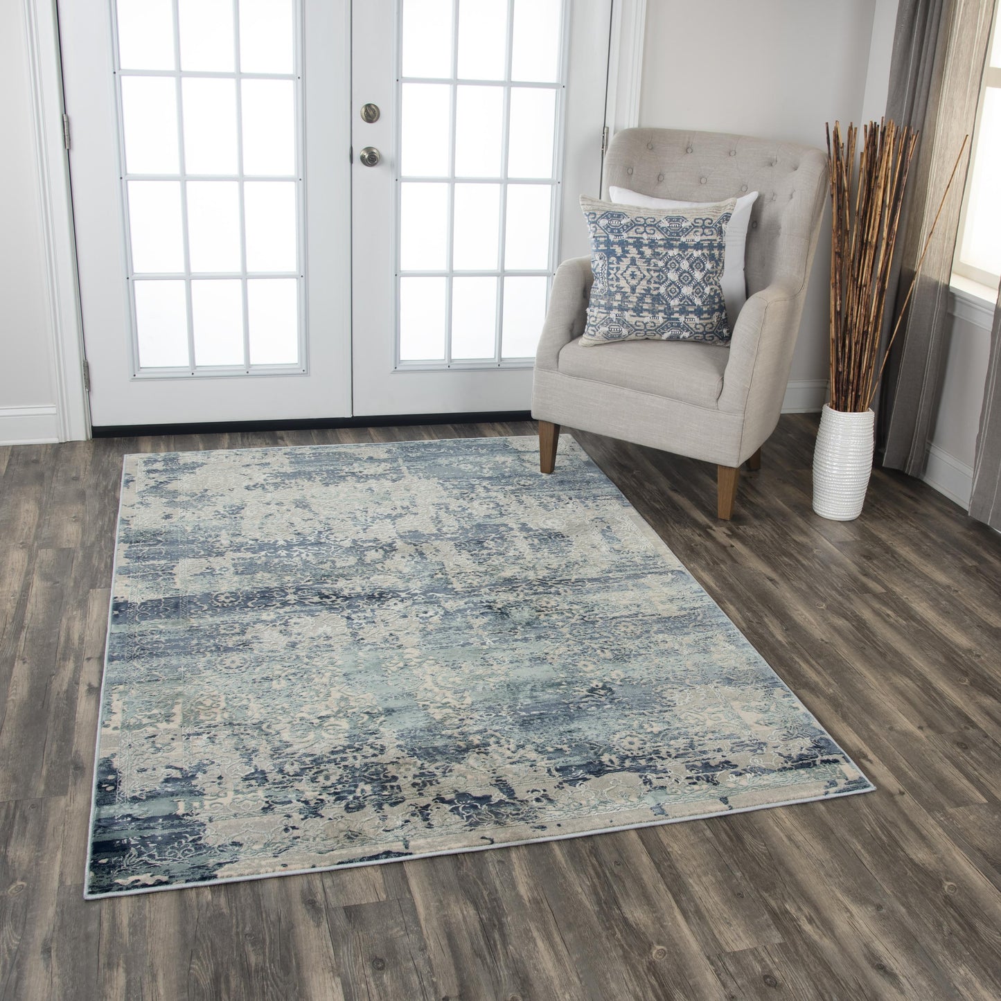 Chelsea CHS107 Gray/Teal Machine-Made Rug - Rizzy