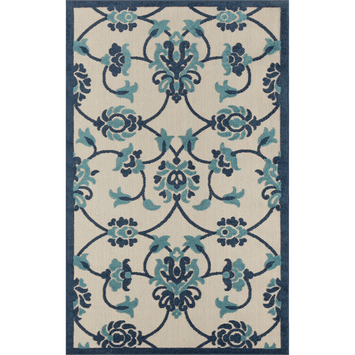 Ox Bay Blue Coastal Floral Filigree Hi-Low Indoor/Outdoor Area Rug - Silo view