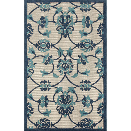Ox Bay Blue Coastal Floral Filigree Hi-Low Indoor/Outdoor Area Rug - Silo view