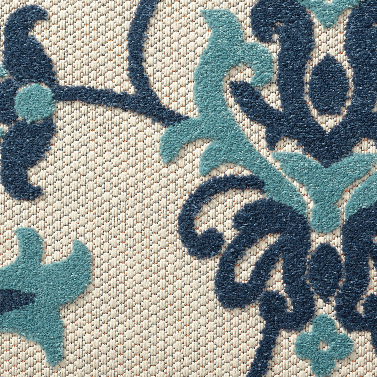 Ox Bay Blue Coastal Floral Filigree Hi-Low Indoor/Outdoor Area Rug - lifestyle view