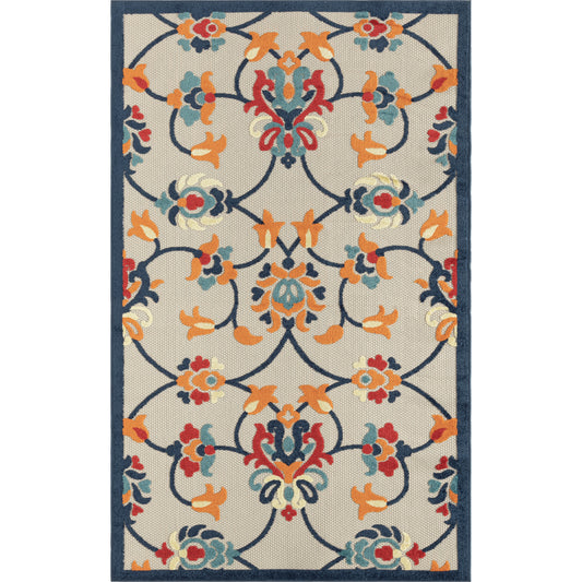 COPAC-81813 Classic/Traditional Machine Made Navy/Orange/Red/Off-White Polypropylene Indoor/Outdoor Area Rugs - LR Home