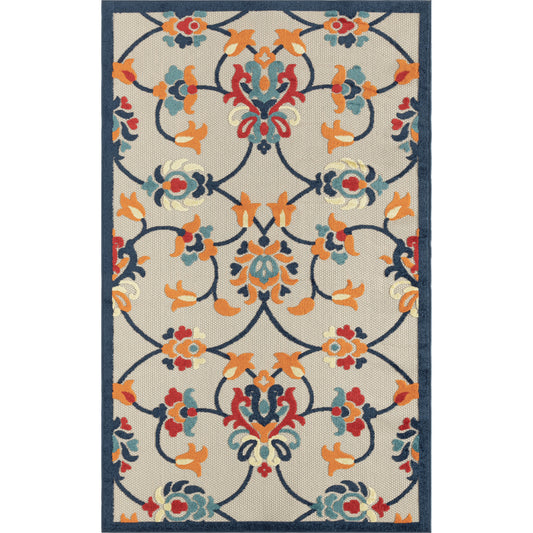 Ox Bay Orange Coastal Floral Filigree Hi-Low Indoor/Outdoor Area Rug - Silo view