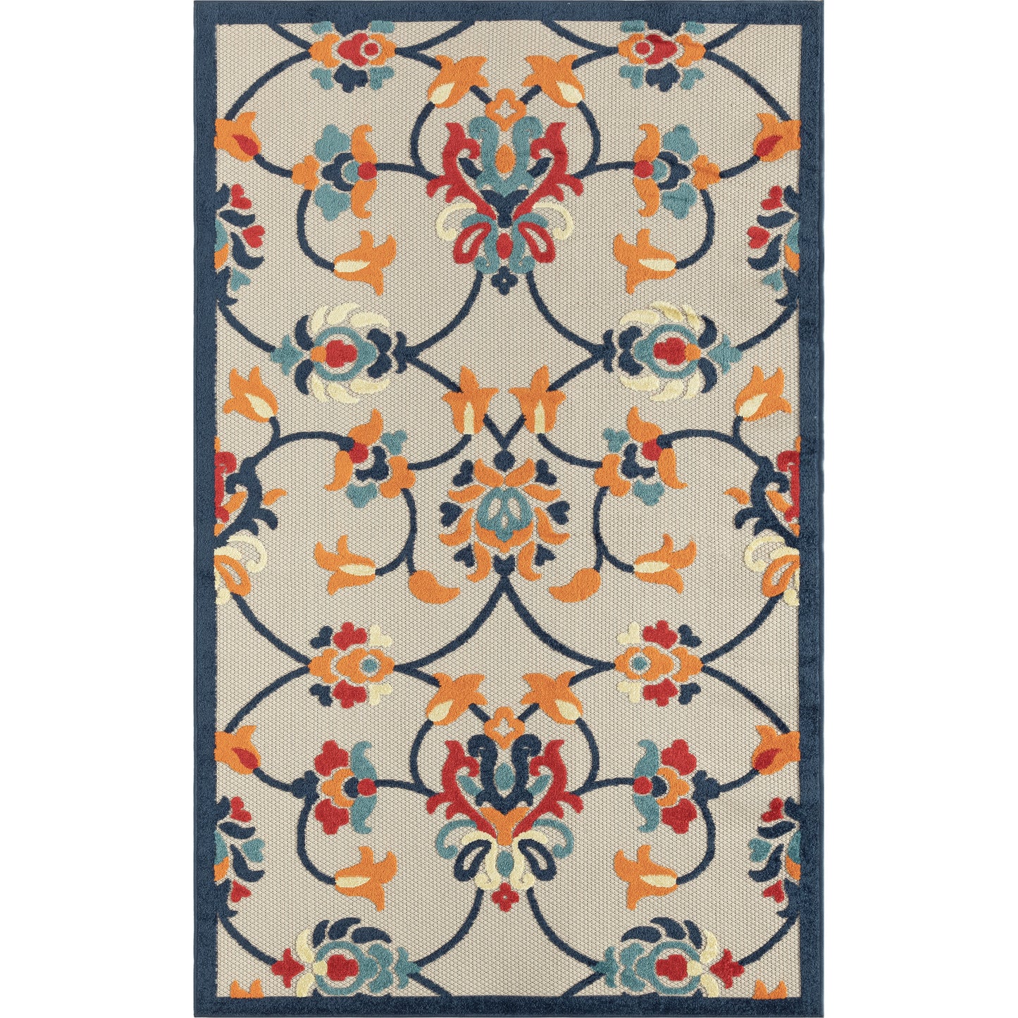 Copa Cabana-81814 Contemporary Power-Loomed Orange/Blue Polypropylene Indoor/Outdoor Area Rug - LR Home