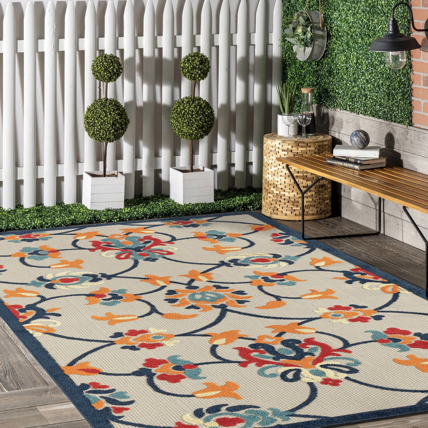 Copa Cabana-81814 Contemporary Power-Loomed Orange/Blue Polypropylene Indoor/Outdoor Area Rug - LR Home