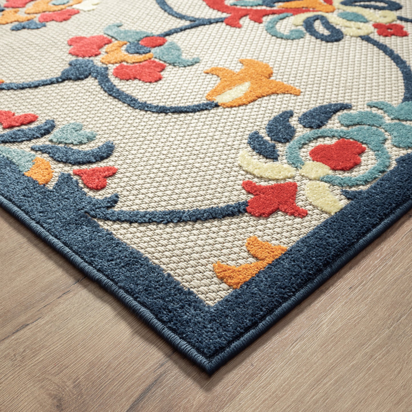 COPAC-81813 Classic/Traditional Machine Made Navy/Orange/Red/Off-White Polypropylene Indoor/Outdoor Area Rugs - LR Home
