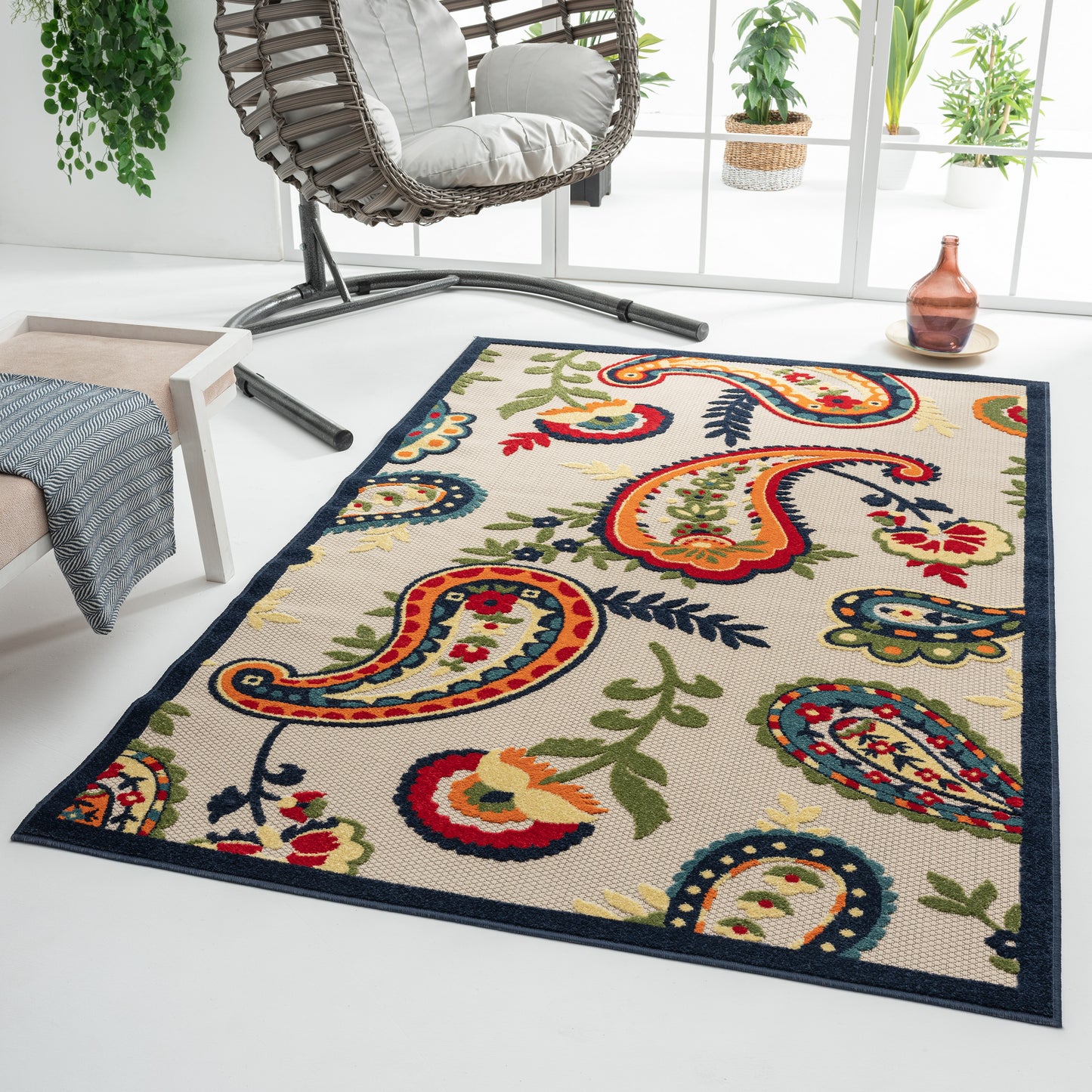 Copa Cabana-81817 Contemporary Power-Loomed Beige/Mutli Polypropylene Indoor/Outdoor Area Rug - LR Home
