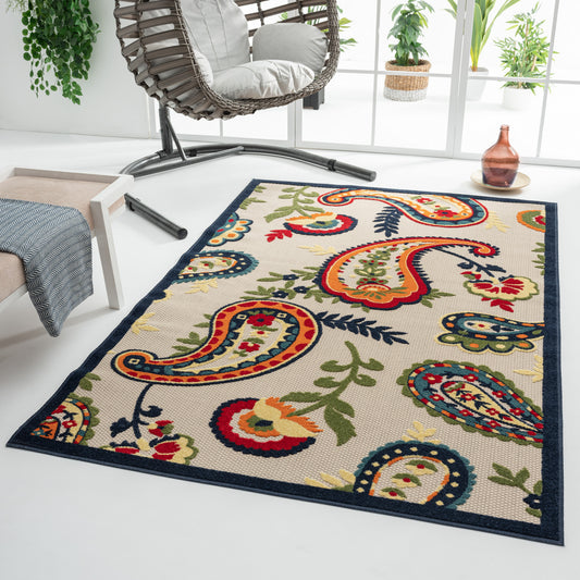 Copa Cabana-81817 Contemporary Power-Loomed Beige/Mutli Polypropylene Indoor/Outdoor Area Rug - LR Home