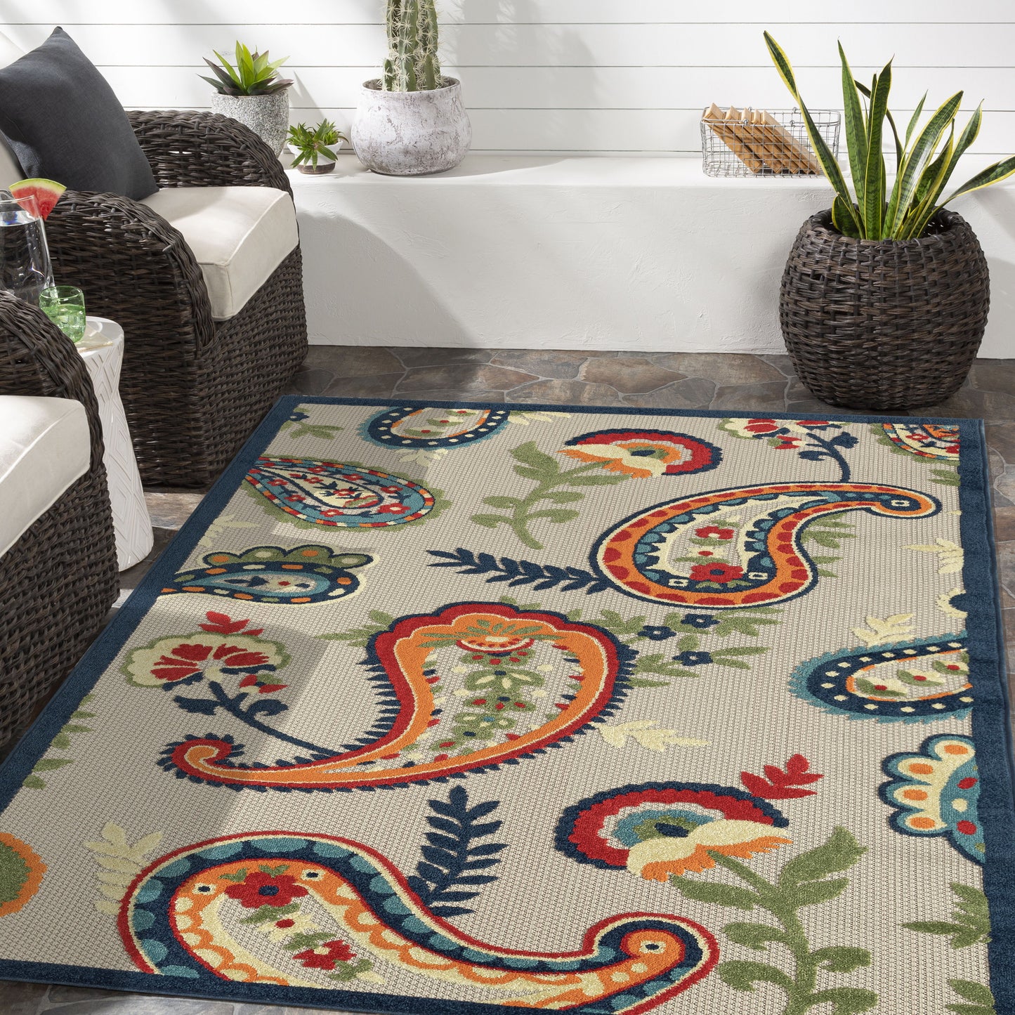 Copa Cabana-81817 Contemporary Power-Loomed Beige/Mutli Polypropylene Indoor/Outdoor Area Rug - LR Home