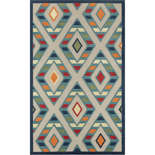 Ox Bay Multicolor Contemporary Striped Diamonds Hi-Low Indoor/Outdoor Area Rug - Silo view