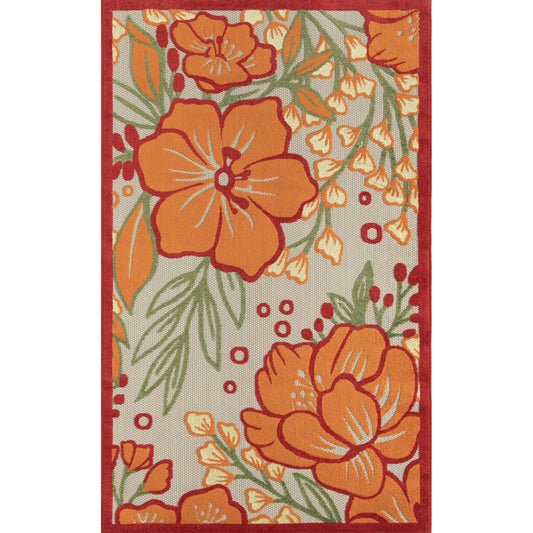 Ox Bay Orange Tropical Hibiscus Flower Hi-Low Indoor/Outdoor Area Rug - Silo view