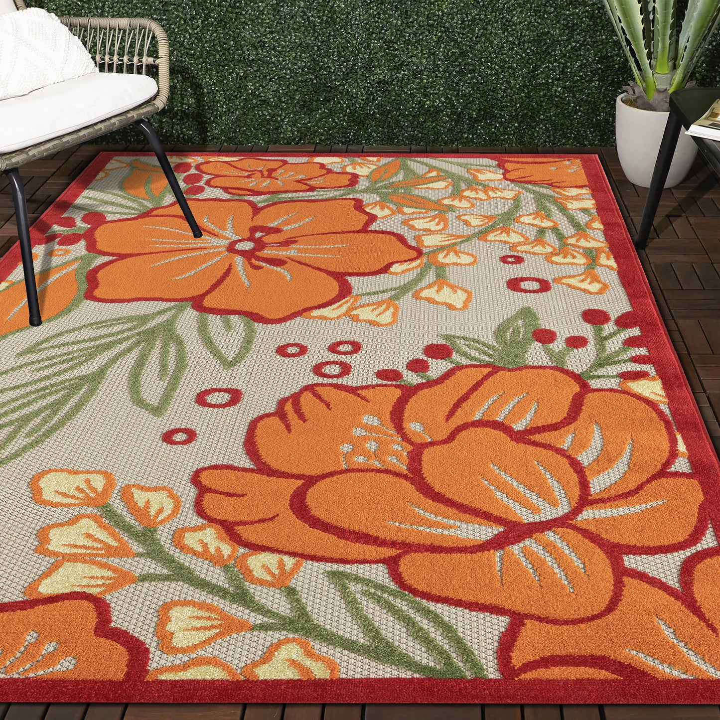 Copa Cabana-81820 Tropical Power-Loomed Gray/Beige Polypropylene Indoor/Outdoor Area Rug - LR Home