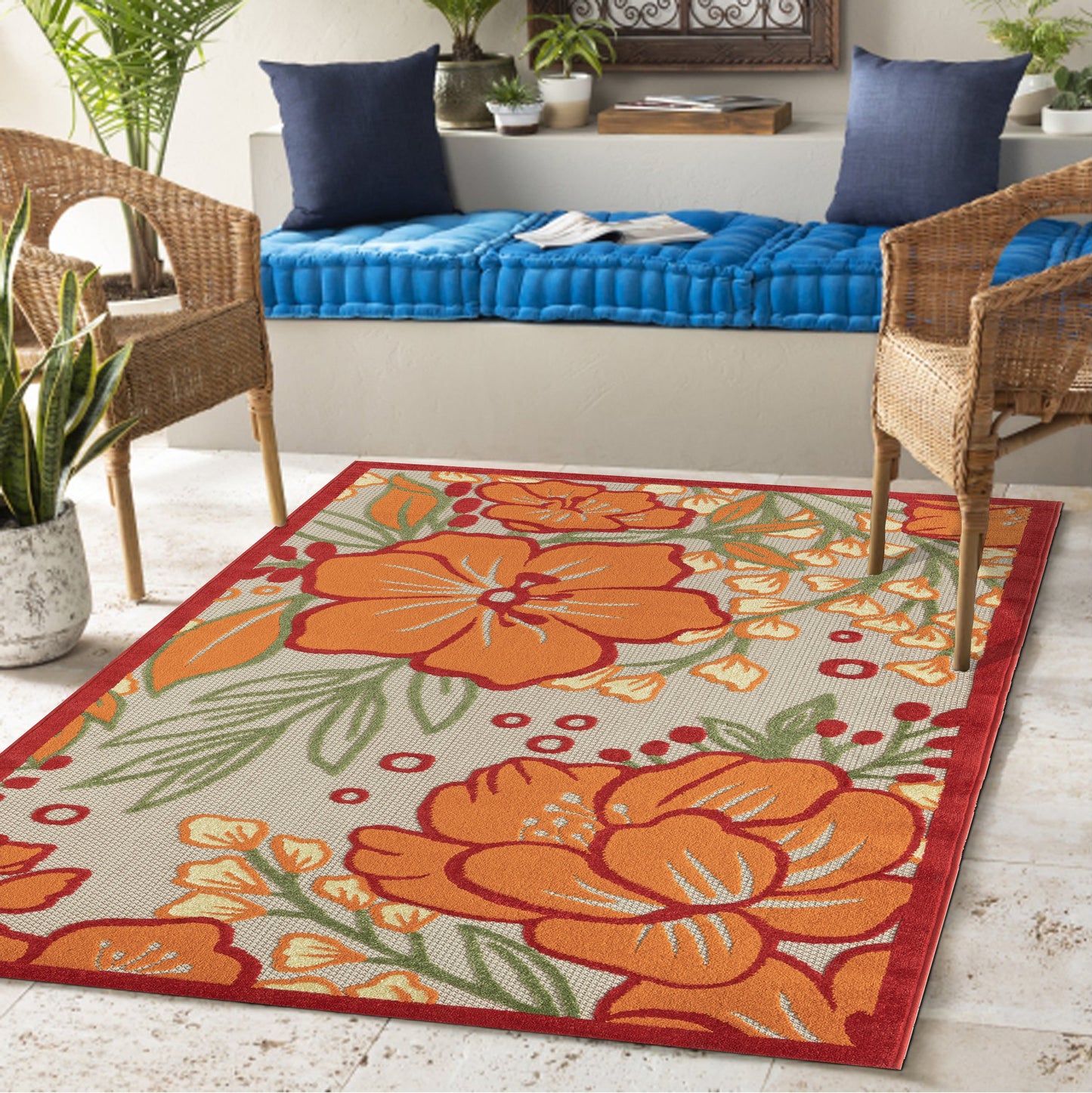 Copa Cabana-81820 Tropical Power-Loomed Gray/Beige Polypropylene Indoor/Outdoor Area Rug - LR Home