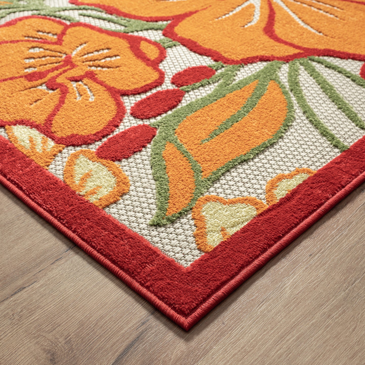 COPAC-81819 Tropical Machine Made Orange/Red/Green/Yellow/Off-White Polypropylene Indoor/Outdoor Area Rugs - LR Home