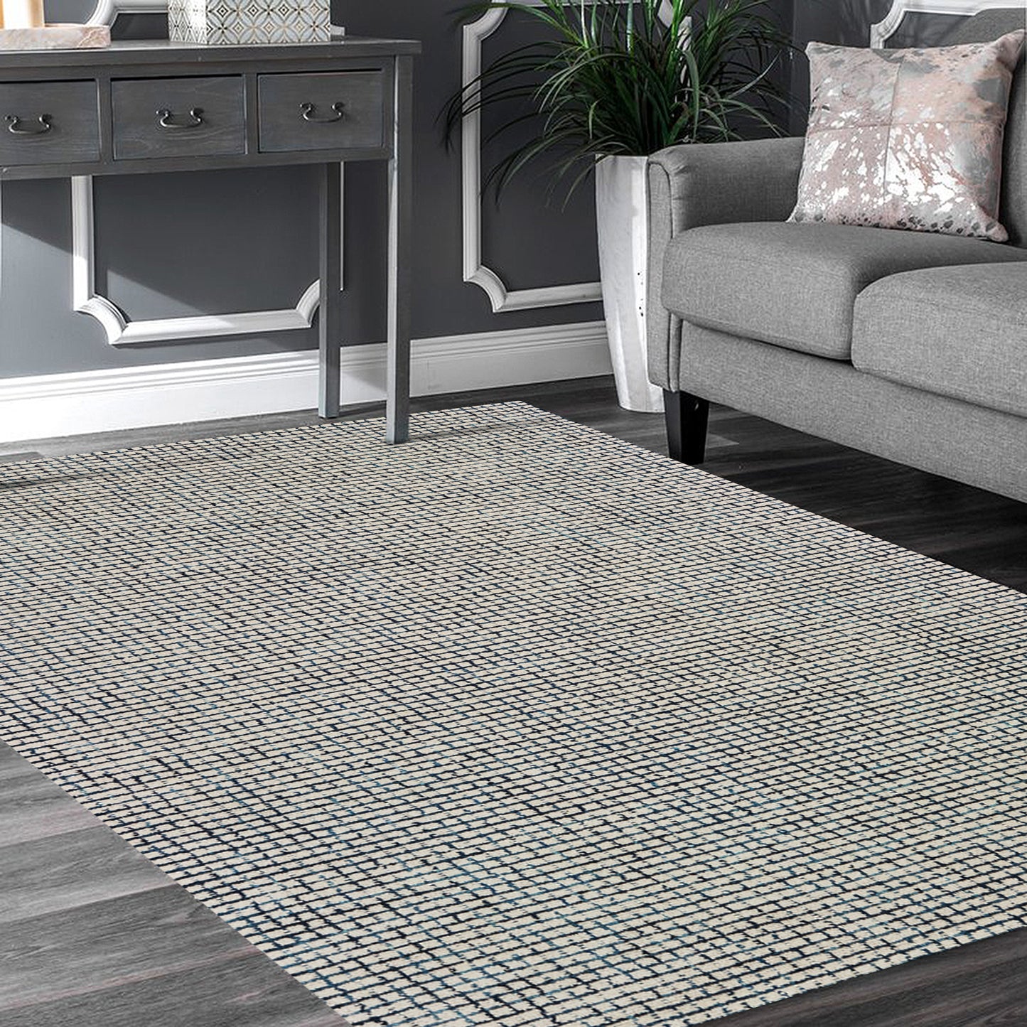 Criss Cross-81295 Contemporary Hand-Tufted Navy/Ivory Cotton Indoor Area Rug - LR Home