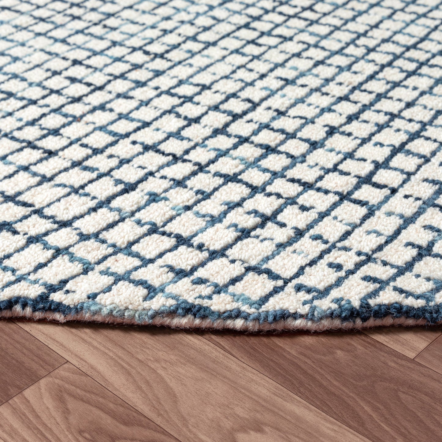 Criss Cross-81295 Contemporary Hand-Tufted Navy/Ivory Cotton Indoor Area Rug - LR Home